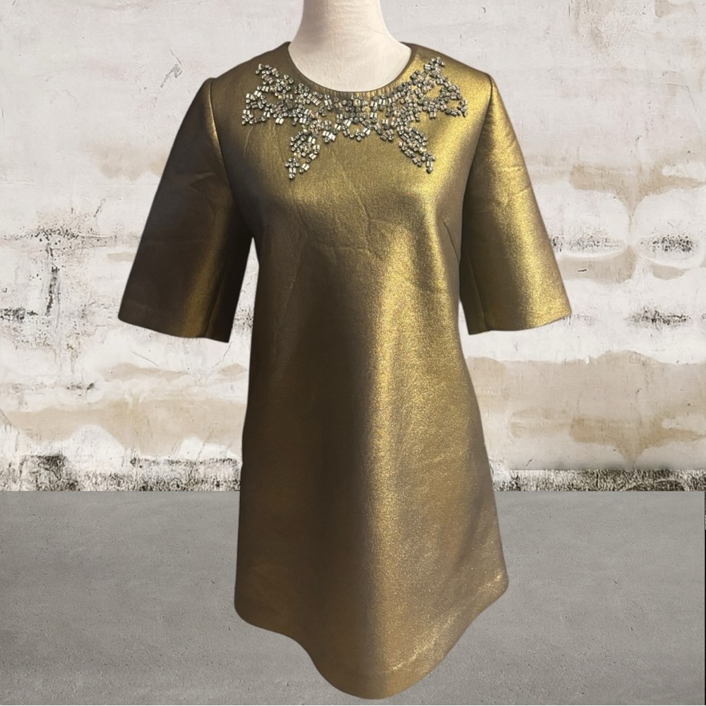 Givh Shyh Women's Gold Metallic Embellished Mini Dress Size 6